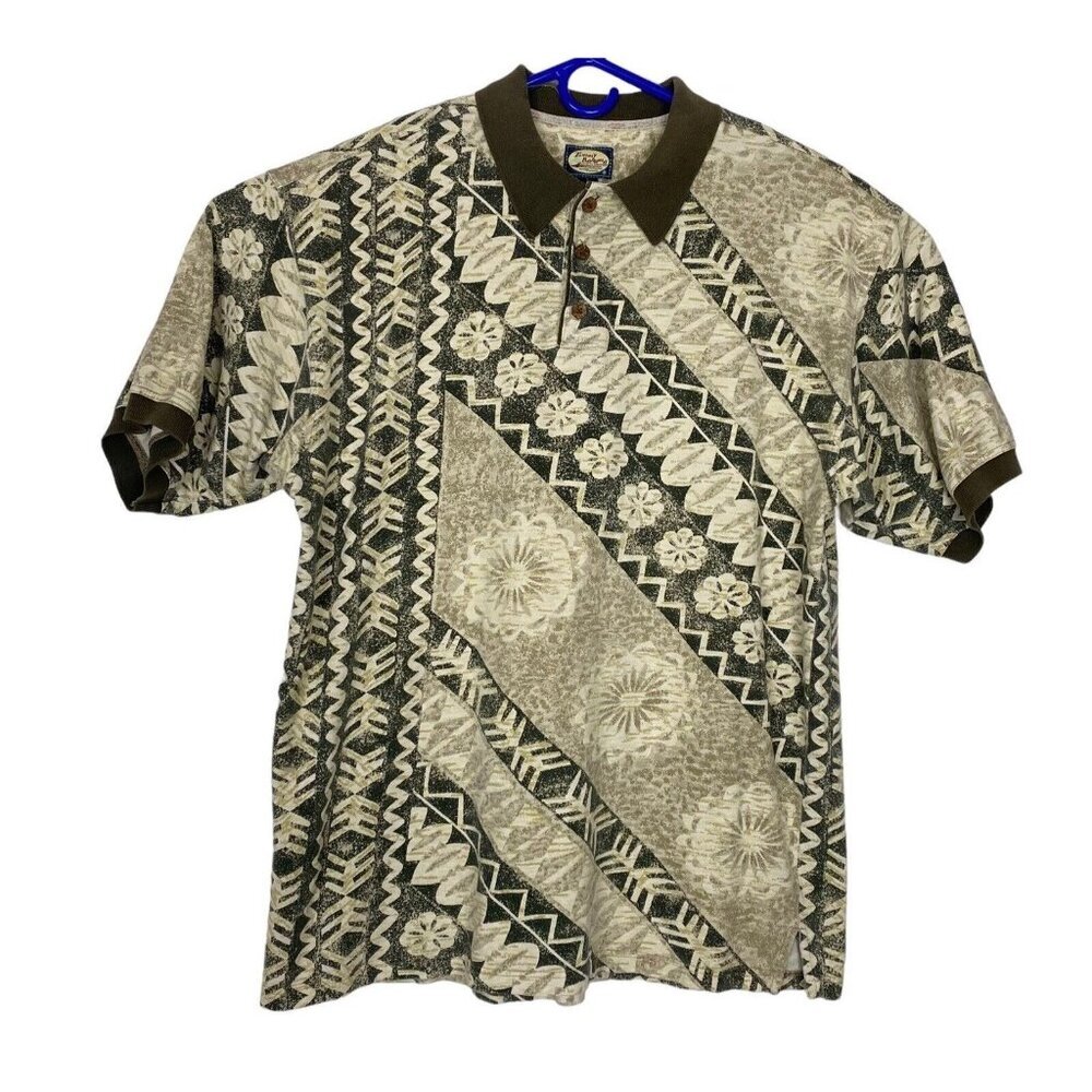 TOMMY BAHAMA Men Cotton Polo Short Sleeve Shirt Sz L Green Tropical 73-6